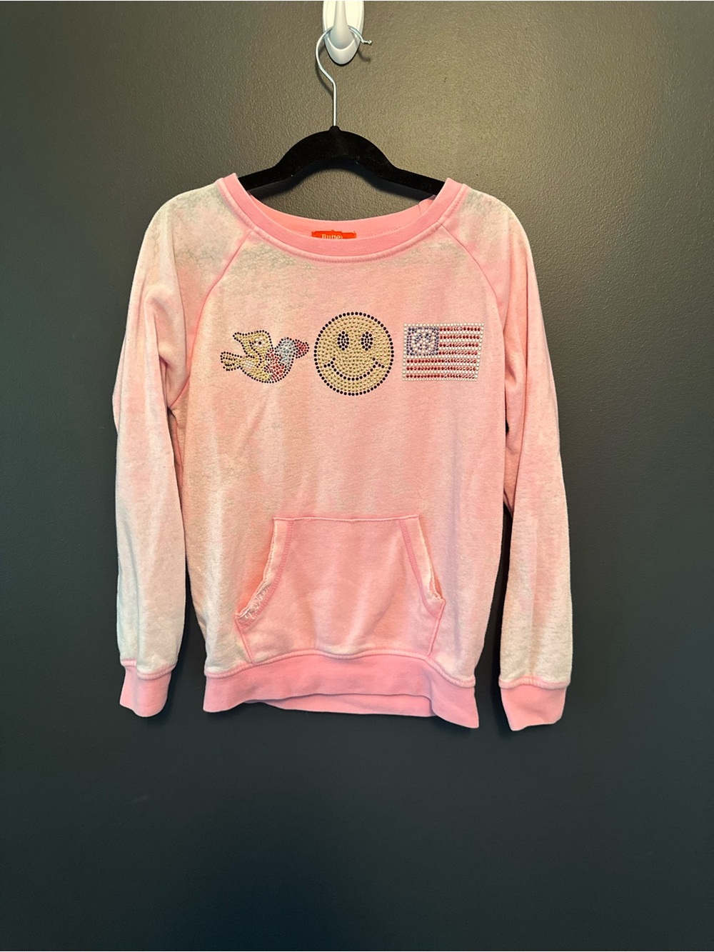 Butter Pink Embellished Pullover Sweatshirt for Kids